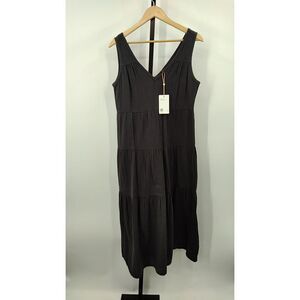 Quince Black Tiered V-Neck Sleeveless Maxi Dress